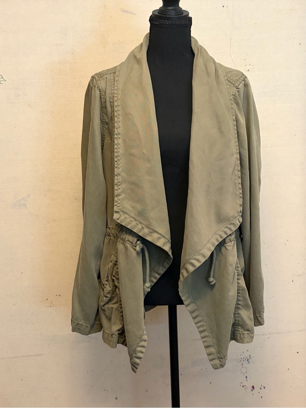 Max Jeans Olive Tencel Draped Open-Front Jacket, Women’s Size Large